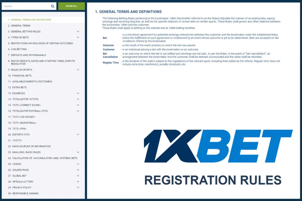 1xBet Sign Up Rules